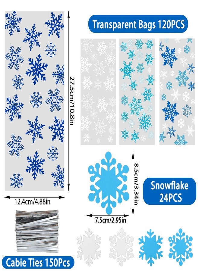 Vellibring 120PCS Christmas Cellophane Bags,Winter Snowflake Bags Transparent Plastic Candy Cookie Bags with Twist Ties Snowflake Hanging Tags for Xmas Winter Holiday Party Supplies - Image 2